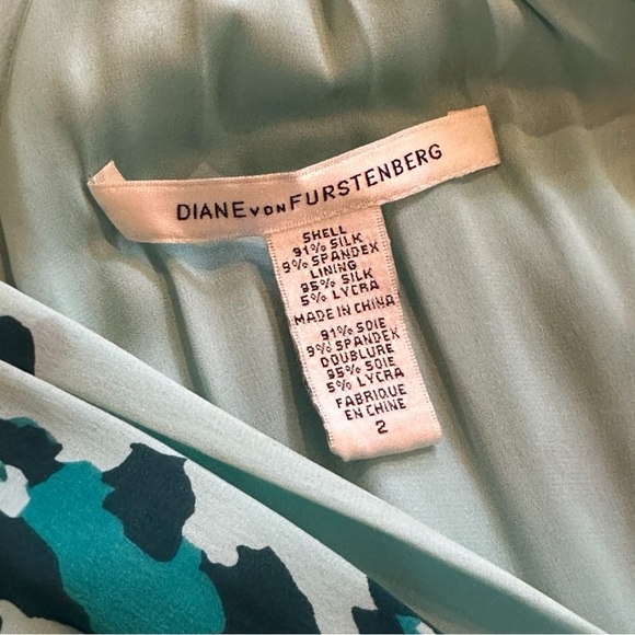 Diane Von Furstenberg Silk Aqua Blue and Black Leopard Print Patterned Dress - Picture 7 of 9